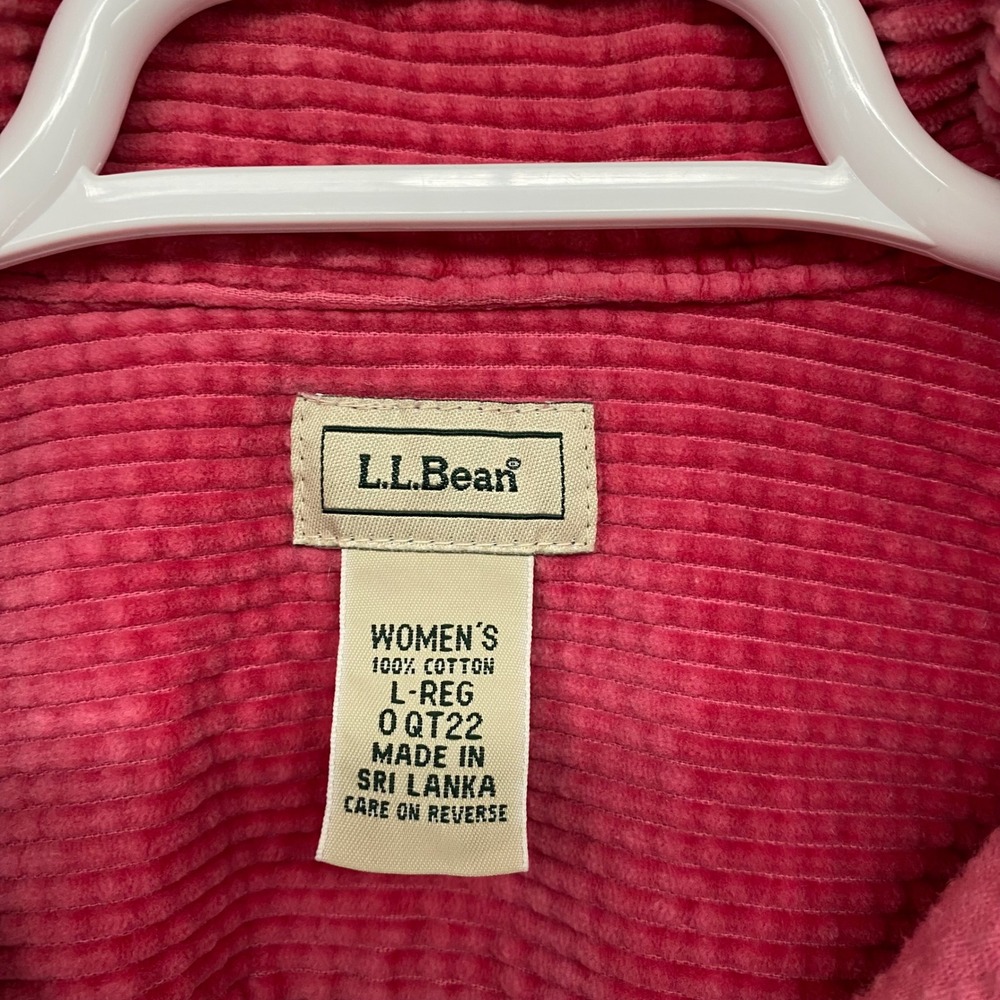LL Bean Pink Corduroy Shirt Womens Large Regular Wide Wale Cotton Button Down L - Picture 3 of 9
